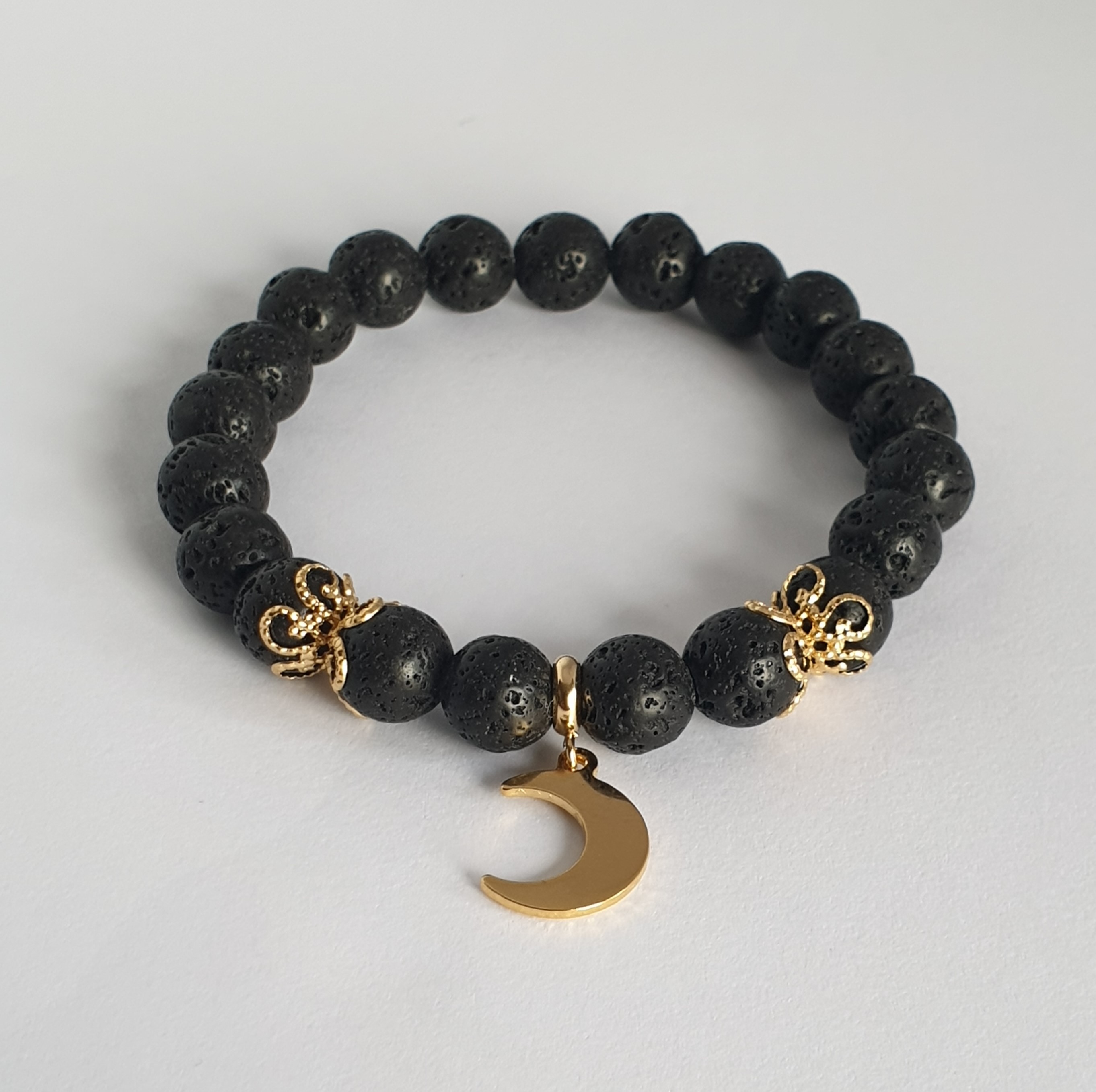 Bracelet Perle PIERRE DU VOLCAN et Lune dorée