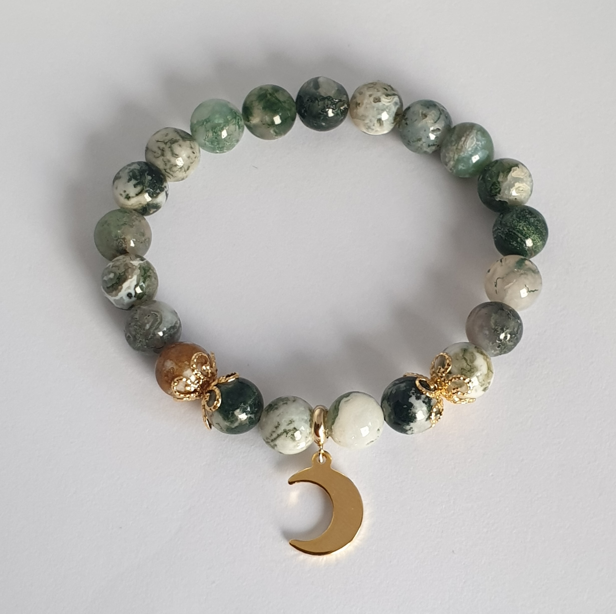Bracelet Perle AGATE ARBRE et Lune dorée
