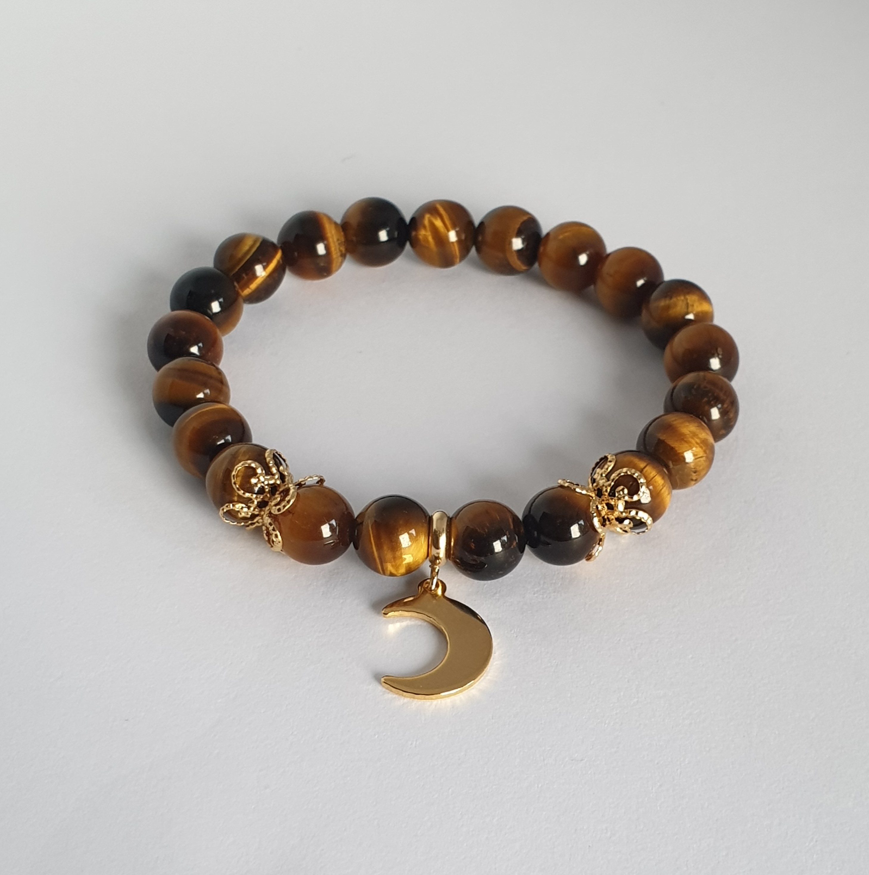 Bracelet Perle ŒIL DE TIGRE et Lune dorée