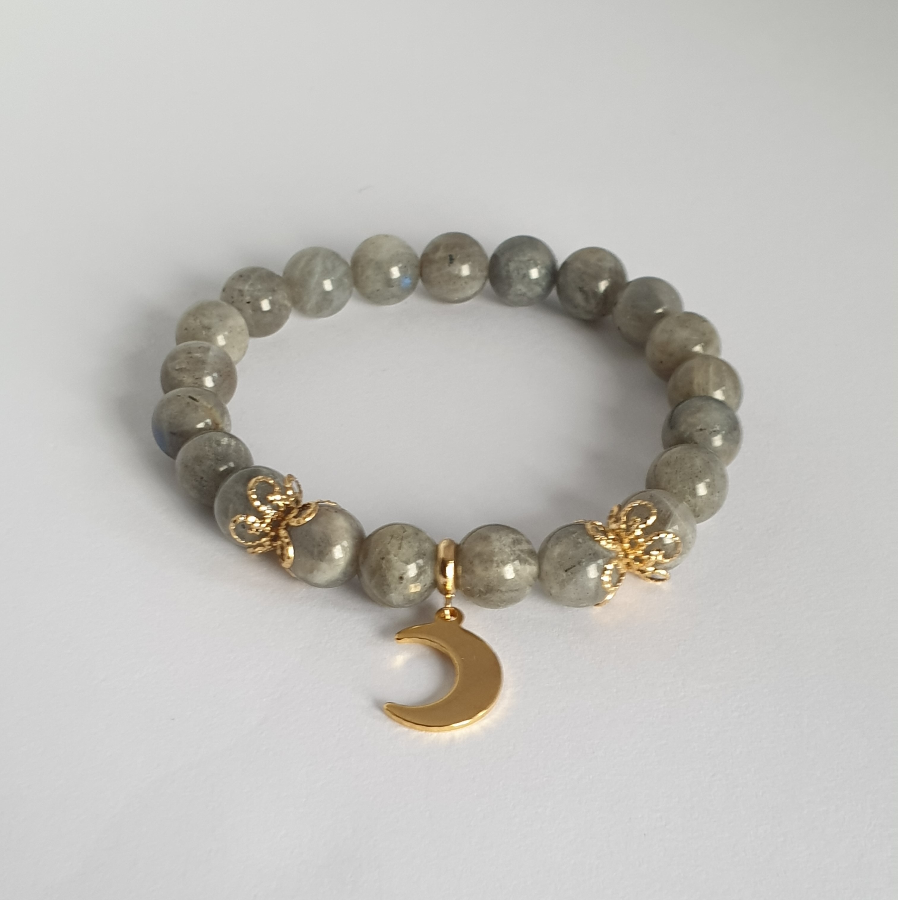 Bracelet Perle LABRADORITE et Lune dorée