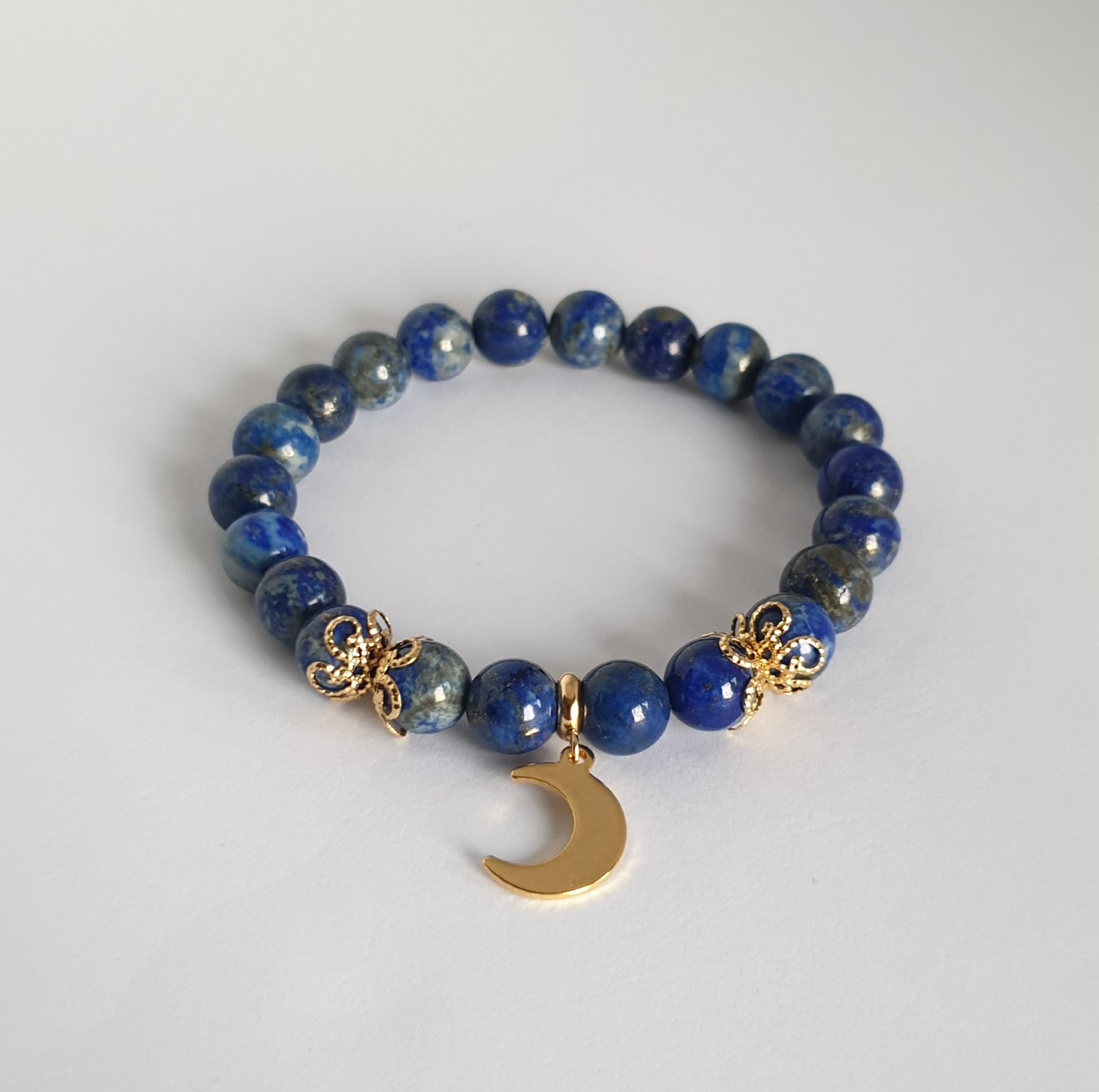 Bracelet Perle LAPIS LAZULI et Lune dorée