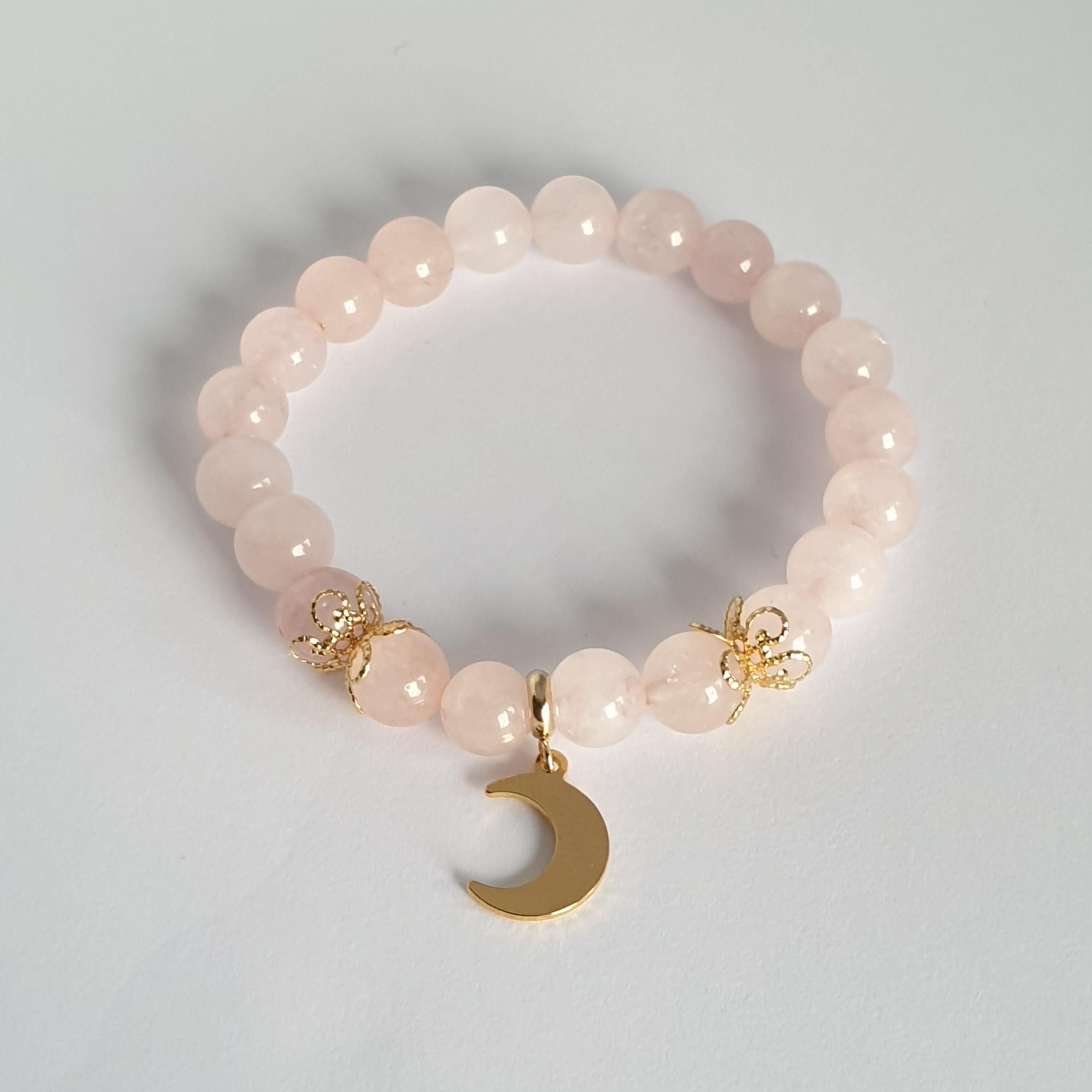 Bracelet Perle QUARTZ ROSE et Lune dorée