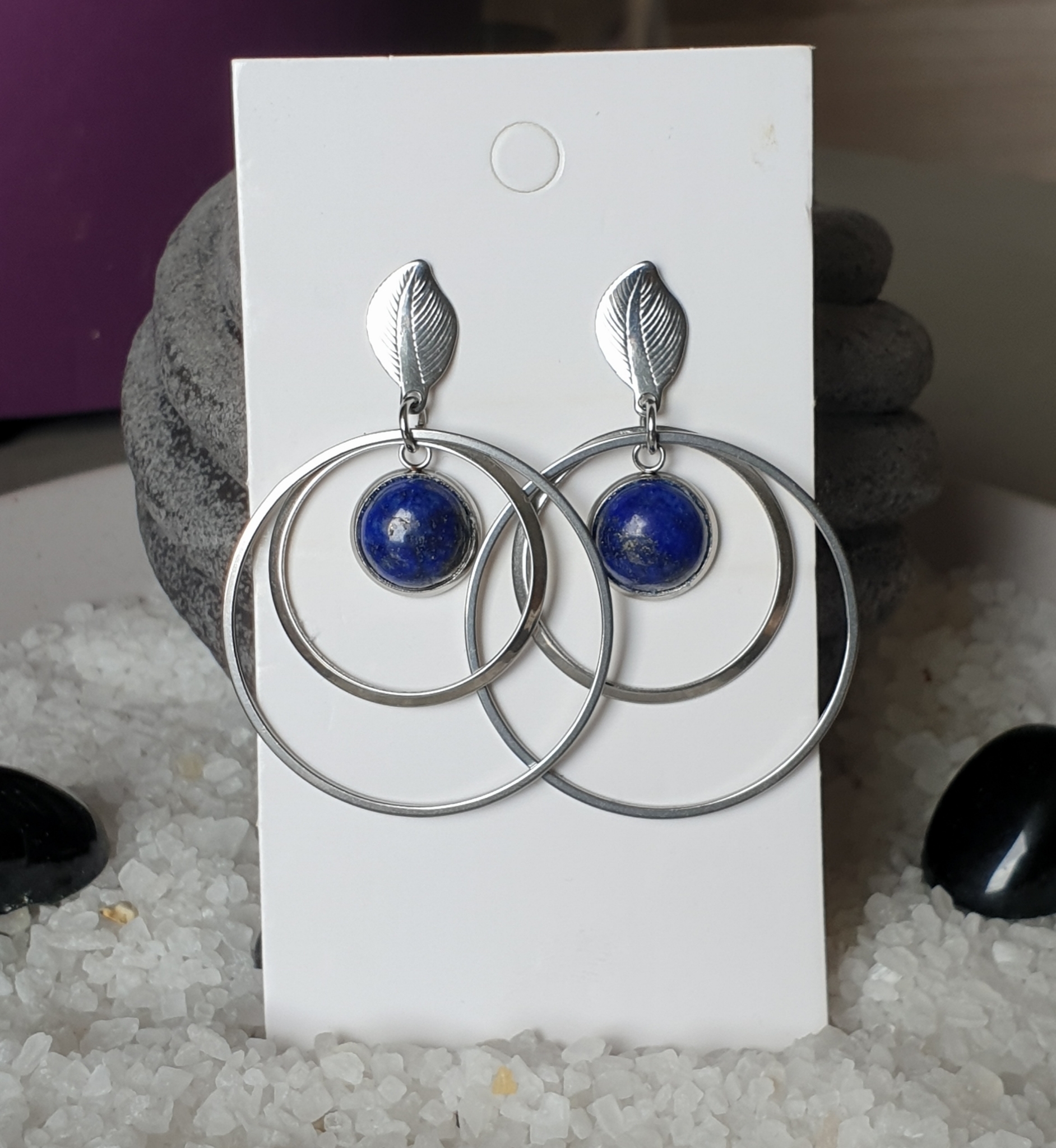 Boucles d'oreilles rondes LAPIS LAZULI