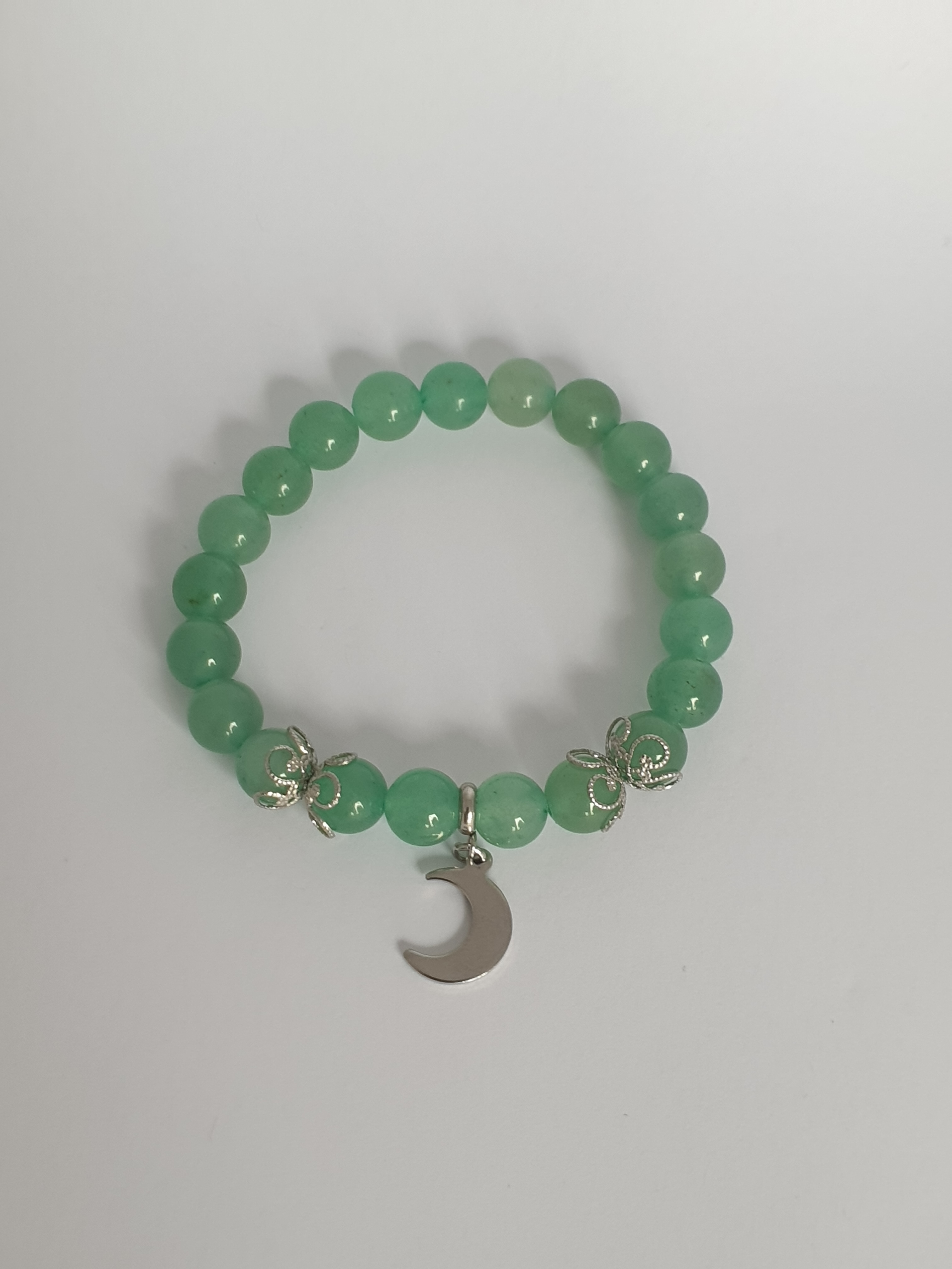 Bracelet Perle AVENTURINE VERTE et Lune argentée