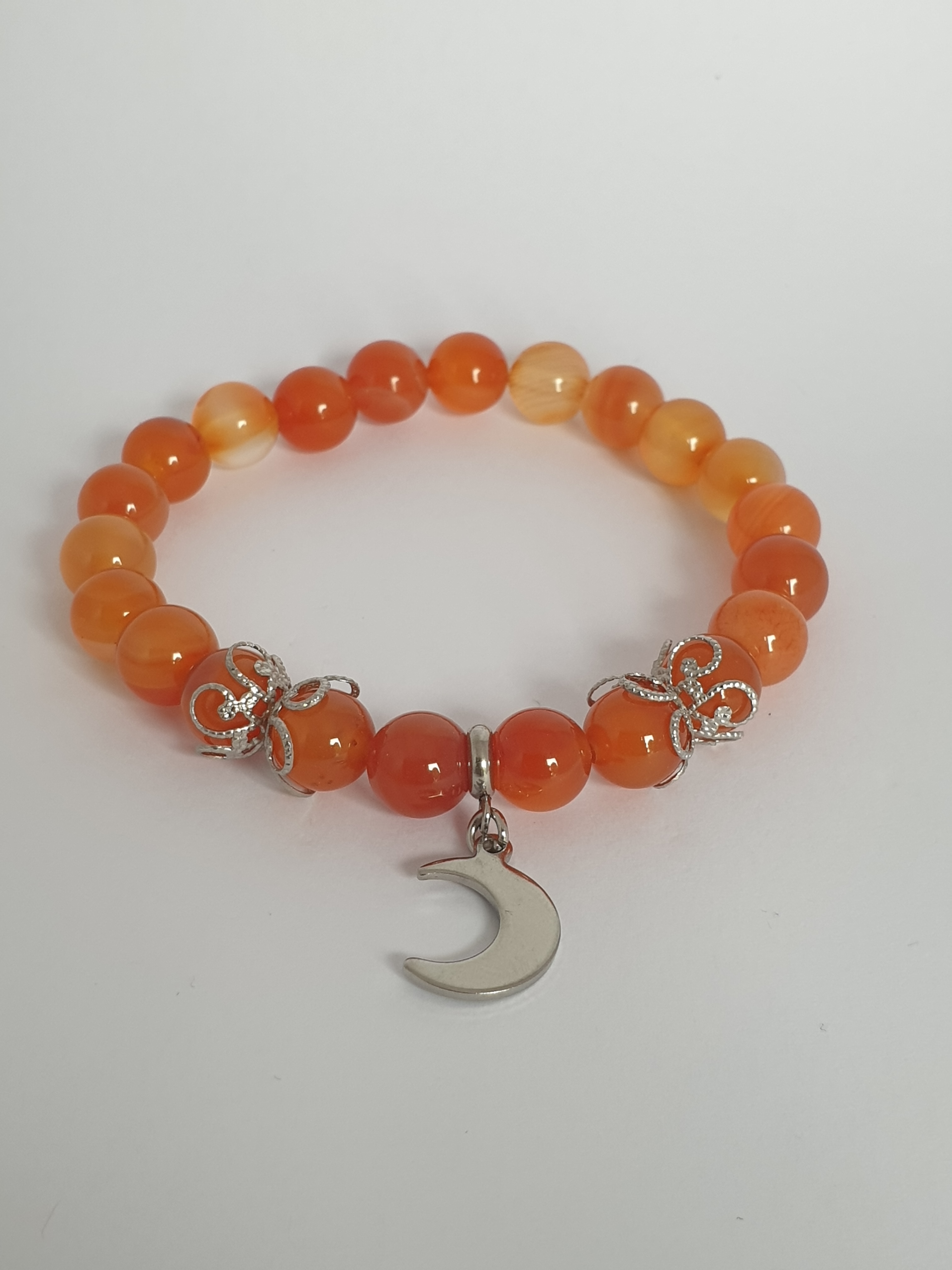 Bracelet Perle CORNALINE et Lune argentée 
