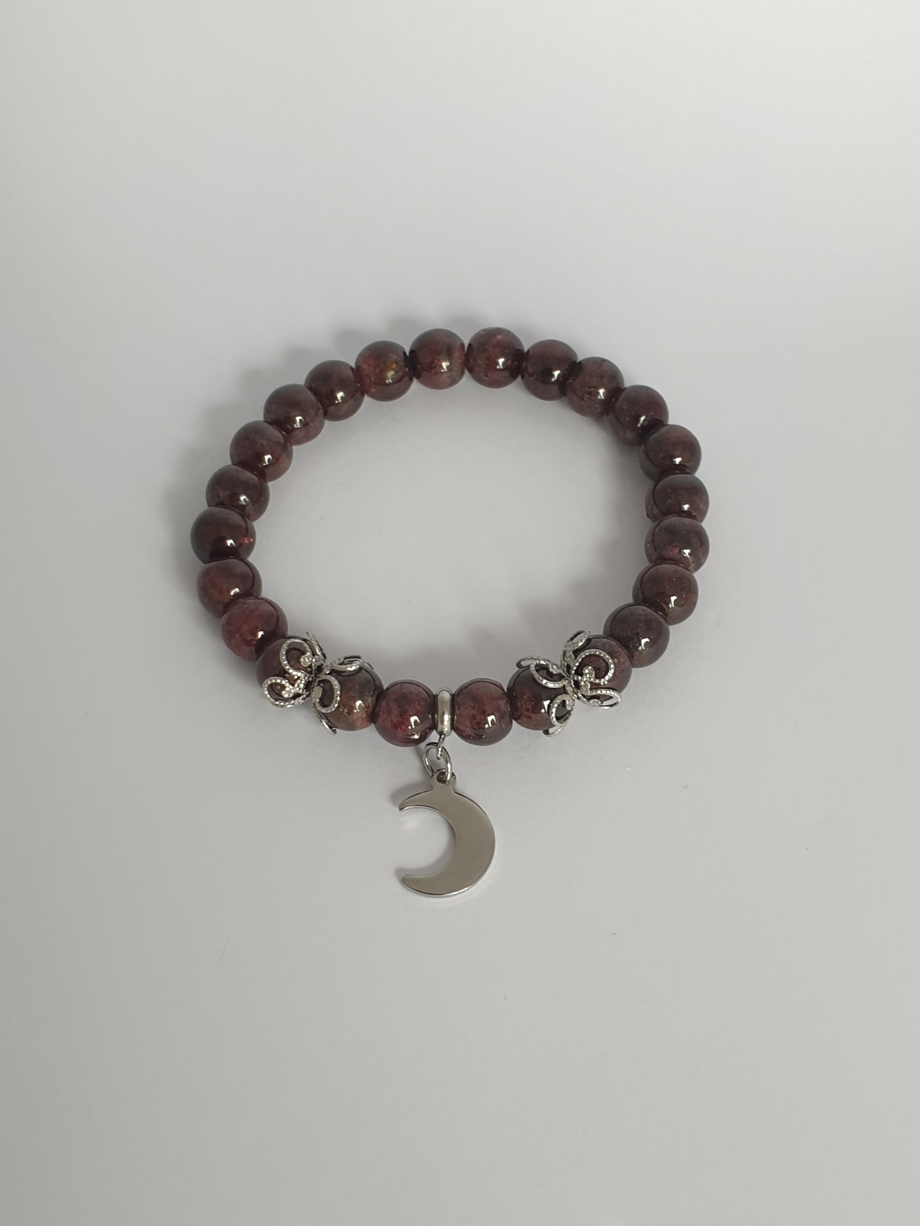 Bracelet Perle GRENAT et Lune argentée 