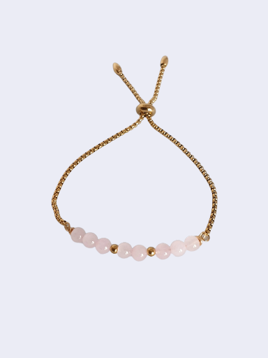 Bracelet Création Artisanale - Quartz Rose - Acier Doré - Bracelet Coulissant Ajustable