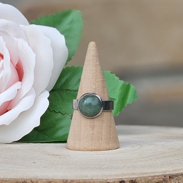 Bague Création Artisanale Argentée - Cabochon en Aventurine Verte - Bijou Chance & Harmonie