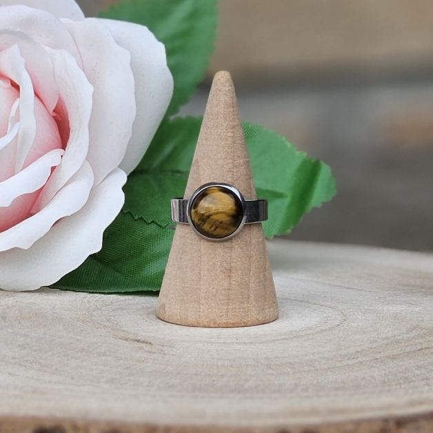 Bague Création Artisanale Argentée - Cabochon Œil de tigre - Bijou Énergie & Protection