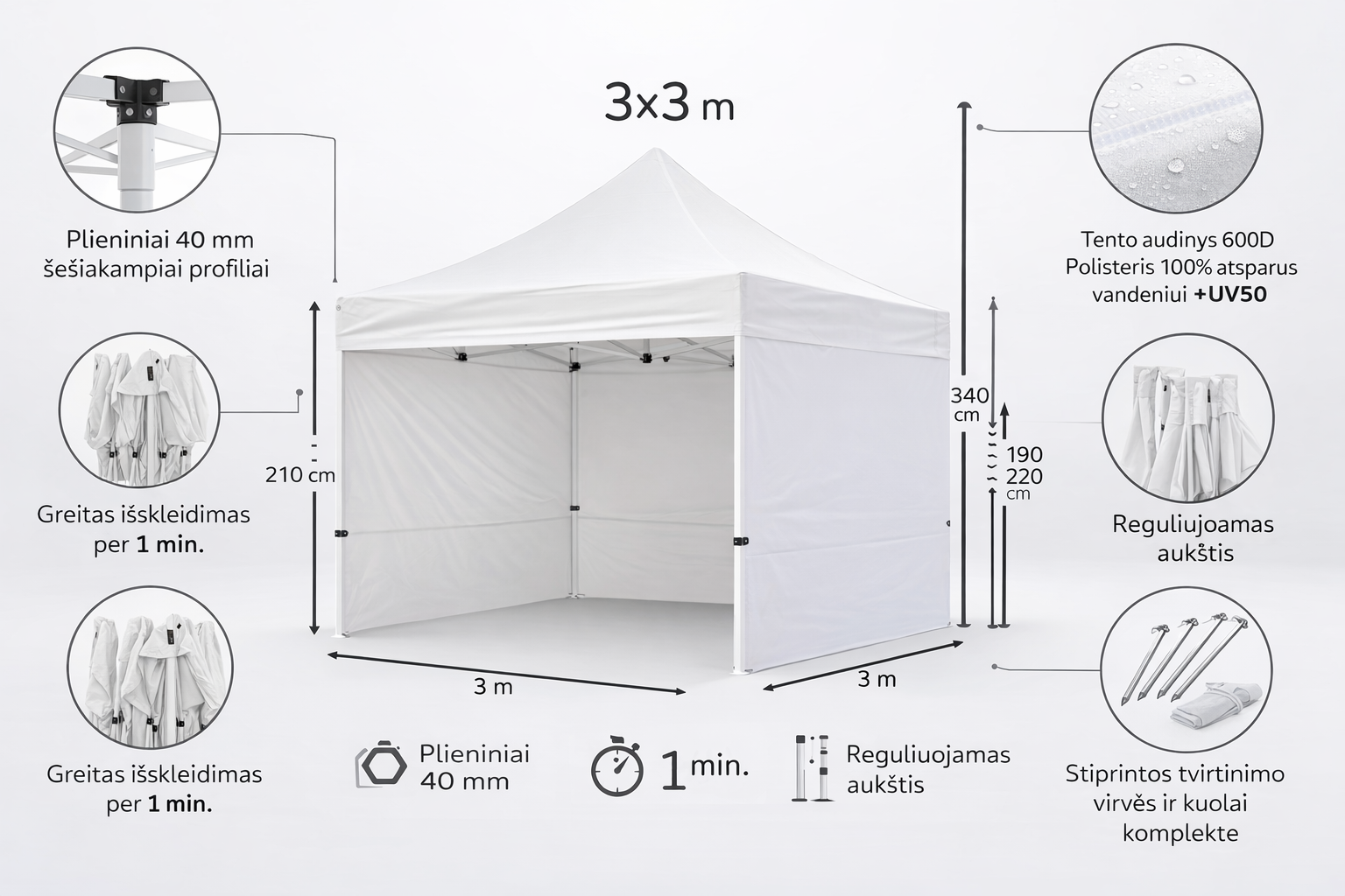 Prekybinės palapinės nuoma 3x3 