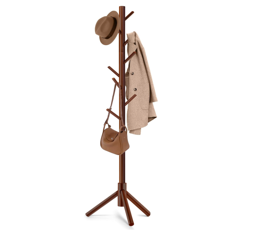 Coat Rack,High-Grade Wooden Coat Rack with 8 Hooks and 3 Adjustable Size Freestanding Coat Racks for Bedroom, Hallway, Entrance, Office, for Hats, Coats, Scarves, Handbags