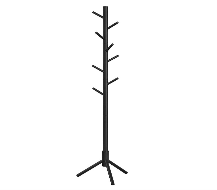 Solid Wood Coat Rack, Free Standing Coat Rack, Tree-Shaped Coat Rack with 8 Hooks, 3 Height Options, for Clothes, Hats, Bags, for Living Room, Bedroom, Home Office, Black URCR04BK