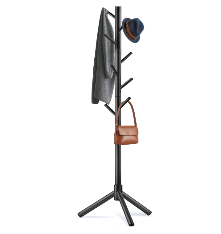 Free Standing Coat Rack, Solid Wood Coat Rack with 8 Hooks, 3 Height Options, for Clothes, Hats, Bags, for Living Room, Bedroom, Office