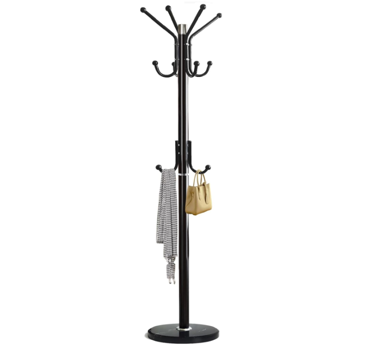 Modern Metal Coat Rack Freestanding with Natural Marble Base, Sturdy Metal Coat Racks Stand with 11 Hooks, Bedroom Coat Tree Hanger, Hall Tree for Clothes Jacket Hat bag Entryway (Black)