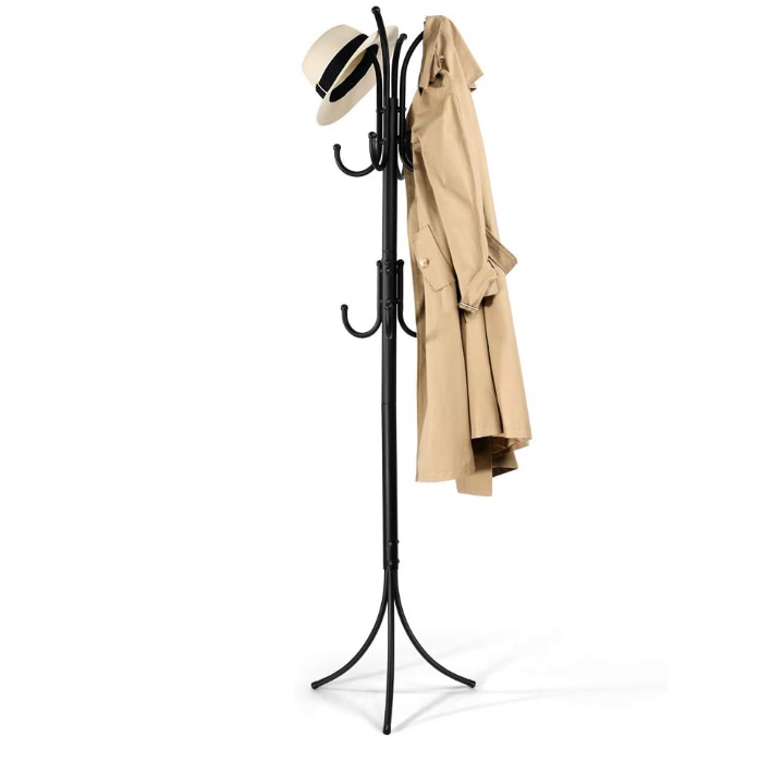 Coat Rack Coat Tree Hats Hanger Holder 11 Hooks for Jacket,Umbrella, Tree Stand with Base Metal, Freestanding Rack for Entryway (Black)