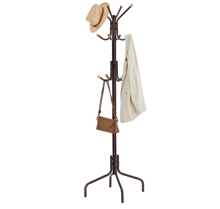 Coat Rack Freestanding, Metal Coat Rack Stand with 12 Hooks and 4 Legs, Coat Tree, Holds Clothes, Hats, and Bags, for Entryway, Living Room, Bedroom