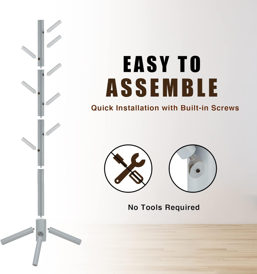 Wooden Tree Coat Rack Stand,Sturdy Freestanding Coat Rack with 8 Hooks,3 Adjustable Height for Child Adult,Wood Coat Stand Tree Fits Entryway Bedroom Office for Bags,Hats