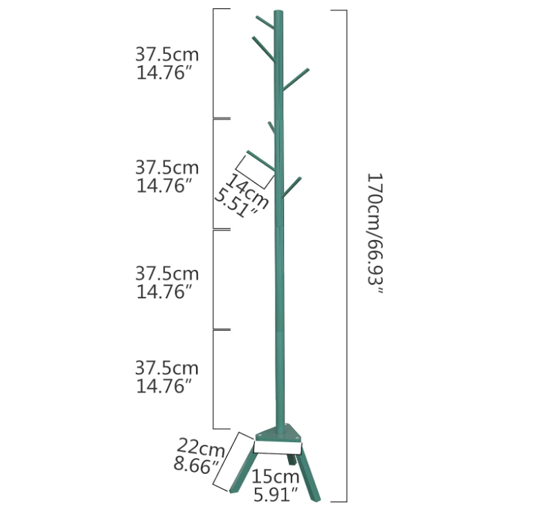 Coat Rack Stand, Premium Bamboo Free Standing Coat Rack with 6 Hooks, Easy Installation Clothes Hanger Stand, Green