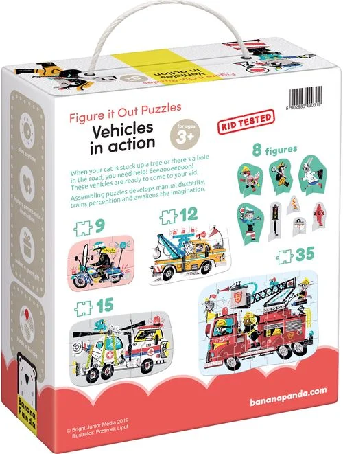 Figure It Out Puzzles Vehicles in Action, 3+, Banana Panda