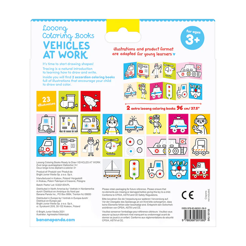 Spalvinimo Knygutė Ready to Draw - Vehicles at Work, 3+, Banana Panda