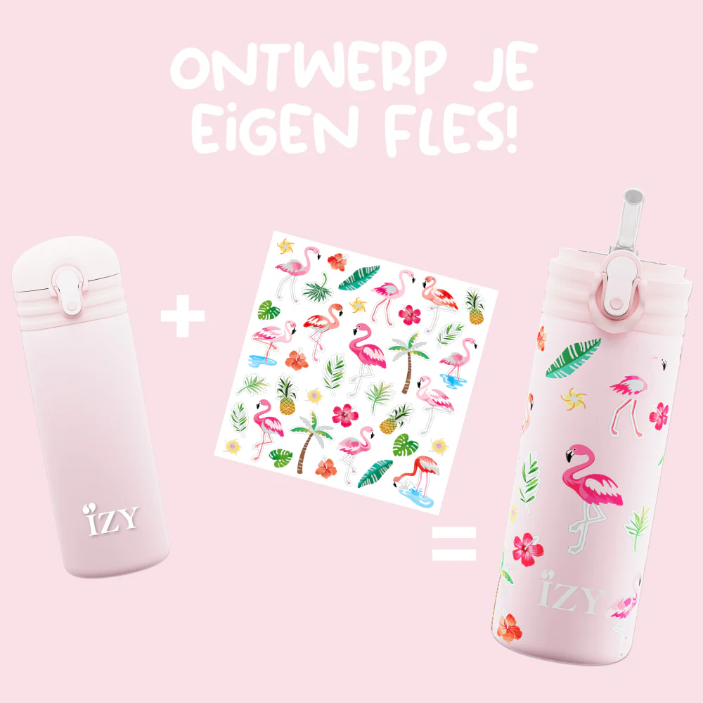 Rožinė termo gertuvė - flamingai, 350 ml - IZY