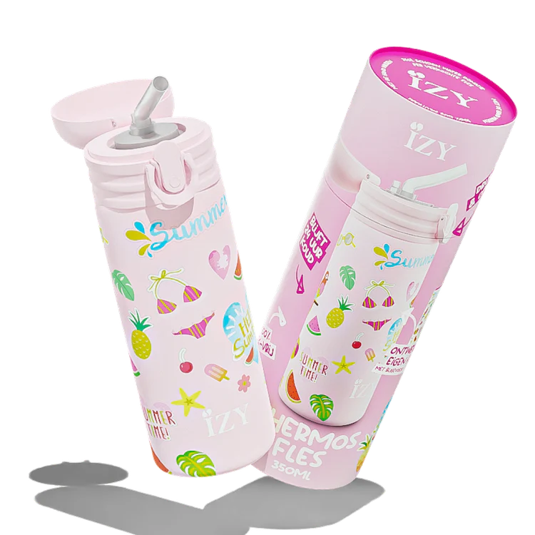 Rožinė termo gertuvė - vasara, 350 ml - IZY