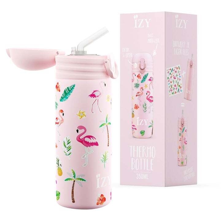 Rožinė termo gertuvė - flamingai, 350 ml - IZY