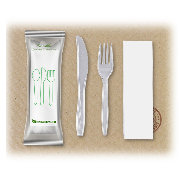 Pack Cubiertos Serv. Cuchillo y Tenedor de plástico REUTILIZABLE.