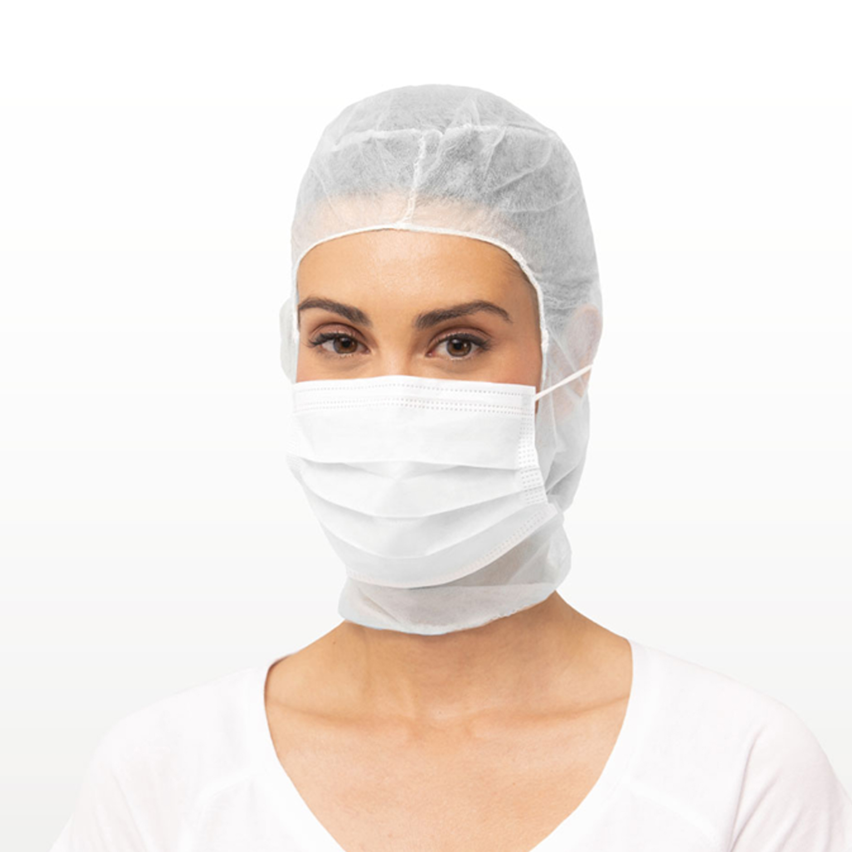 Gorro Integral Polipropileno Blanco con mascarilla 3 capas Tipo IIR (CAJA DE 500 UNIDADES )