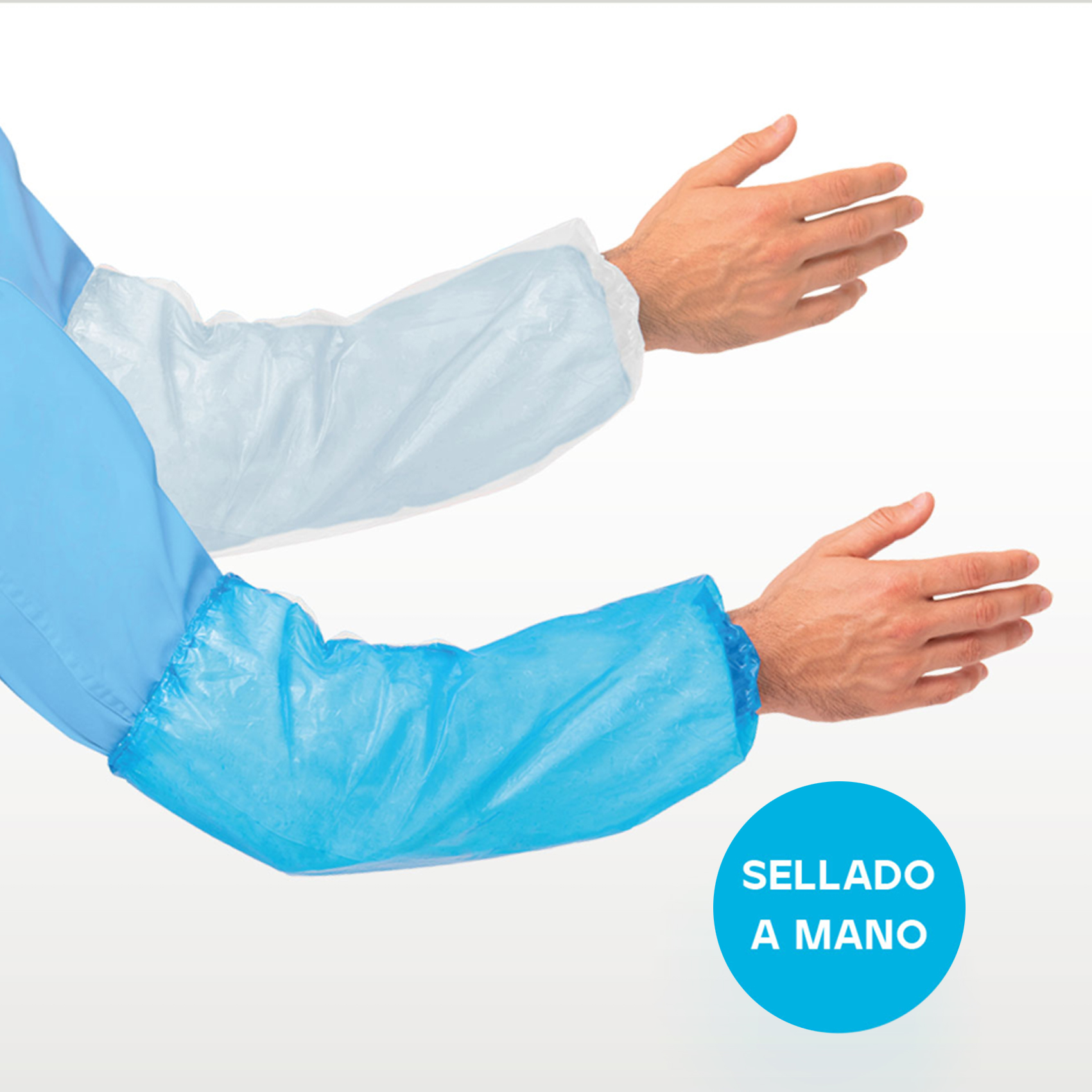 Manguitos Polietileno Reforzado 40 micras, sellado a mano Blanco / Azul Talla única