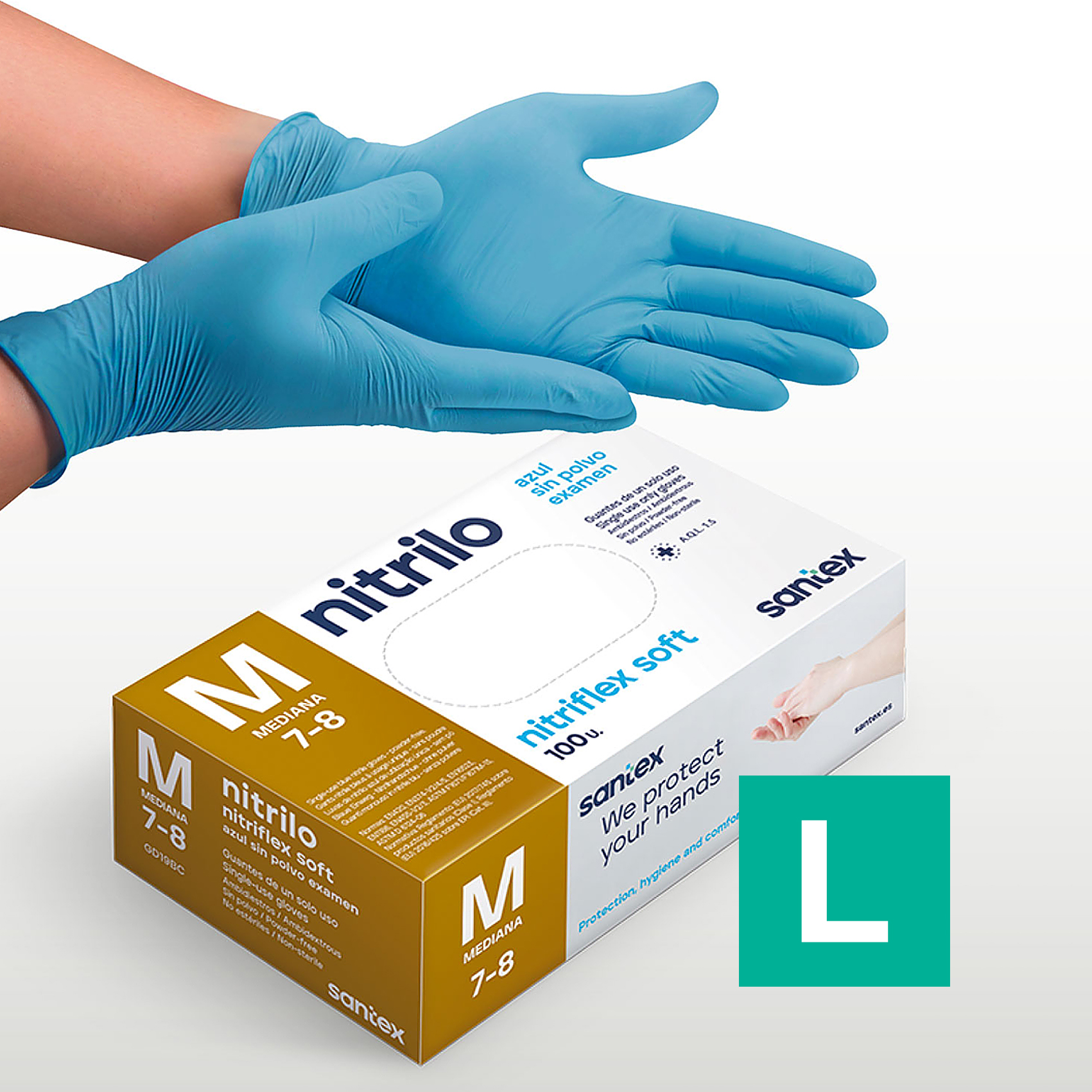 Guantes de Nitrilo sin polvo Nitriflex Soft Santex - Talla XS, S, M, L, XL ( CAJA DE 100 UNIDADES )