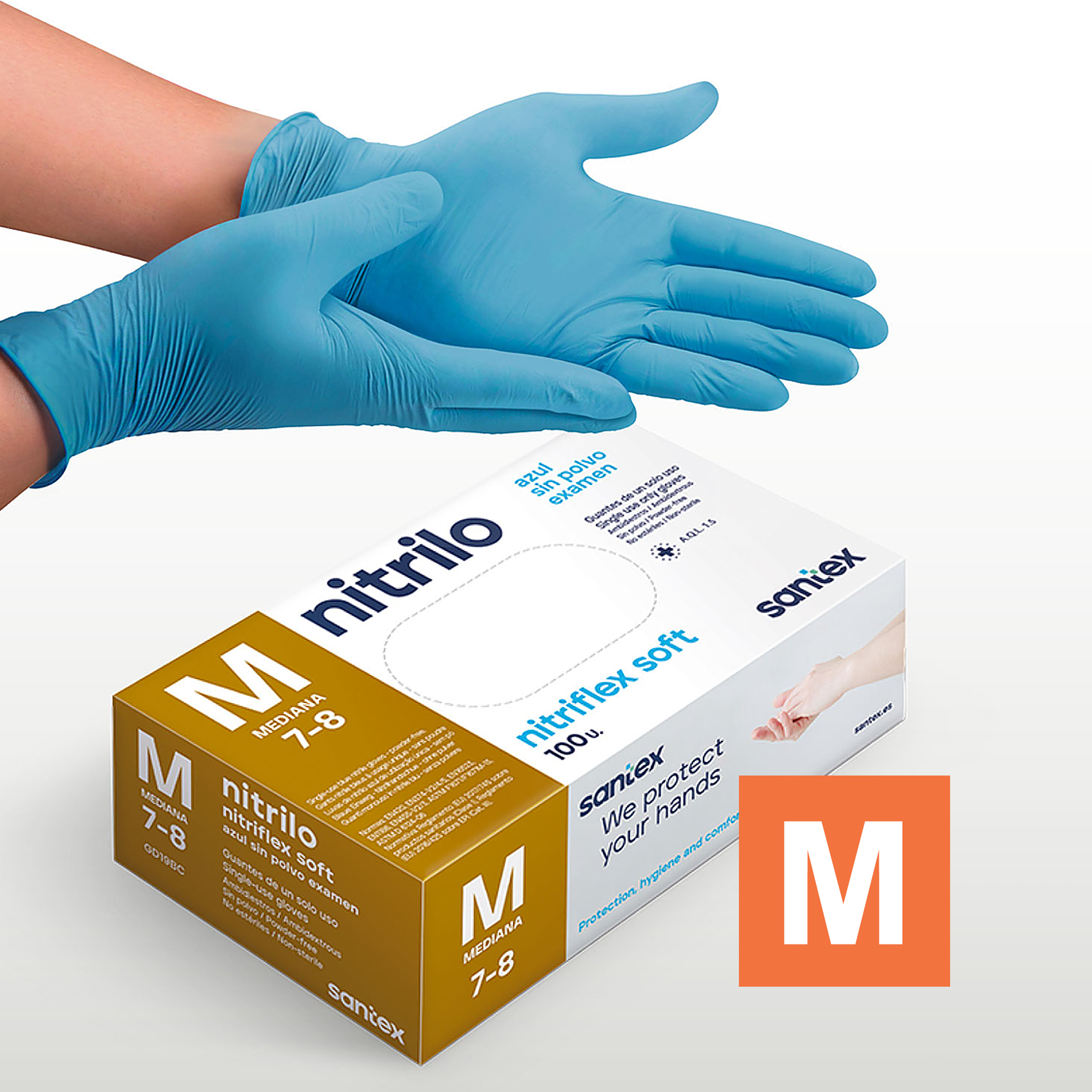 Guantes de Nitrilo sin polvo Nitriflex Soft Santex - Talla XS, S, M, L, XL ( CAJA DE 100 UNIDADES )