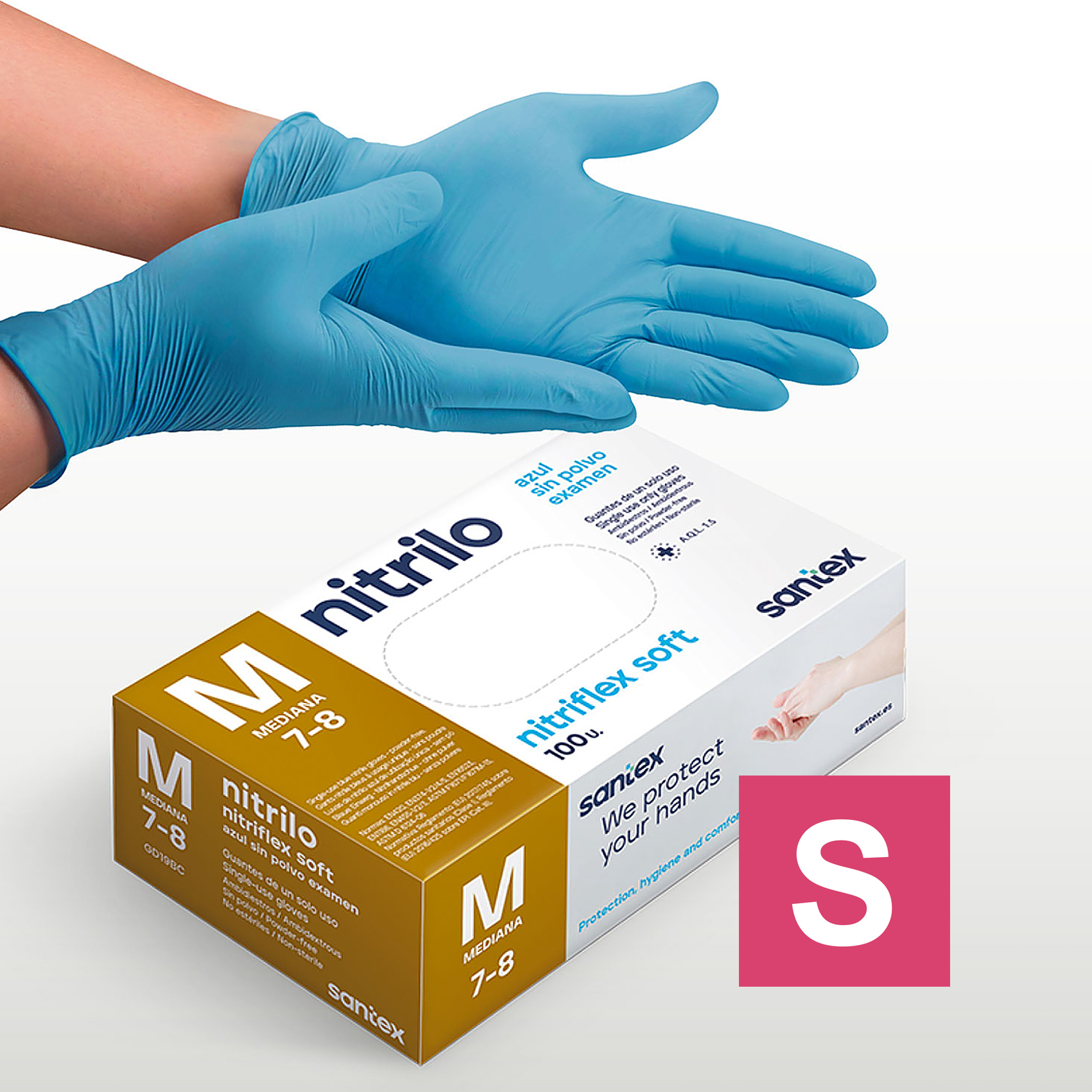 Guantes de Nitrilo sin polvo Nitriflex Soft Santex - Talla XS, S, M, L, XL ( CAJA DE 100 UNIDADES )