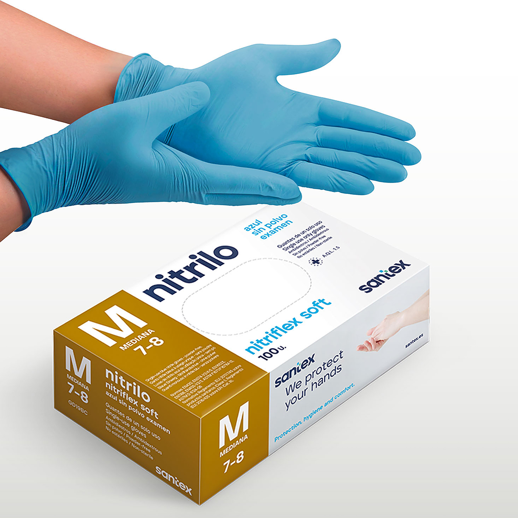 Guantes de Nitrilo sin polvo Nitriflex Soft Santex - Talla XS, S, M, L, XL ( CAJA DE 100 UNIDADES )