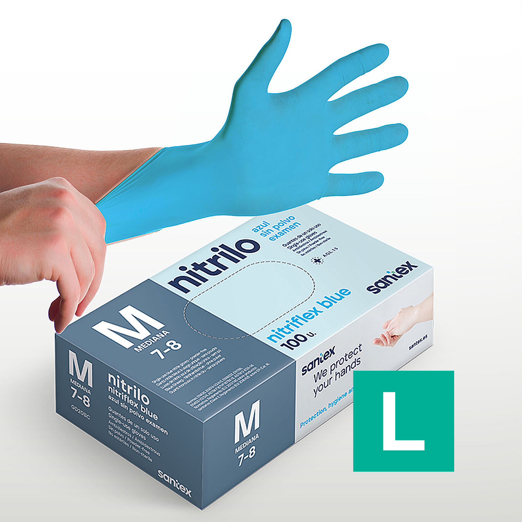 Guantes de Nitrilo sin polvo Nitriflex Blue Santex - Talla XS, S, M, L, XL ( CAJA DE 100 UNIDADES )