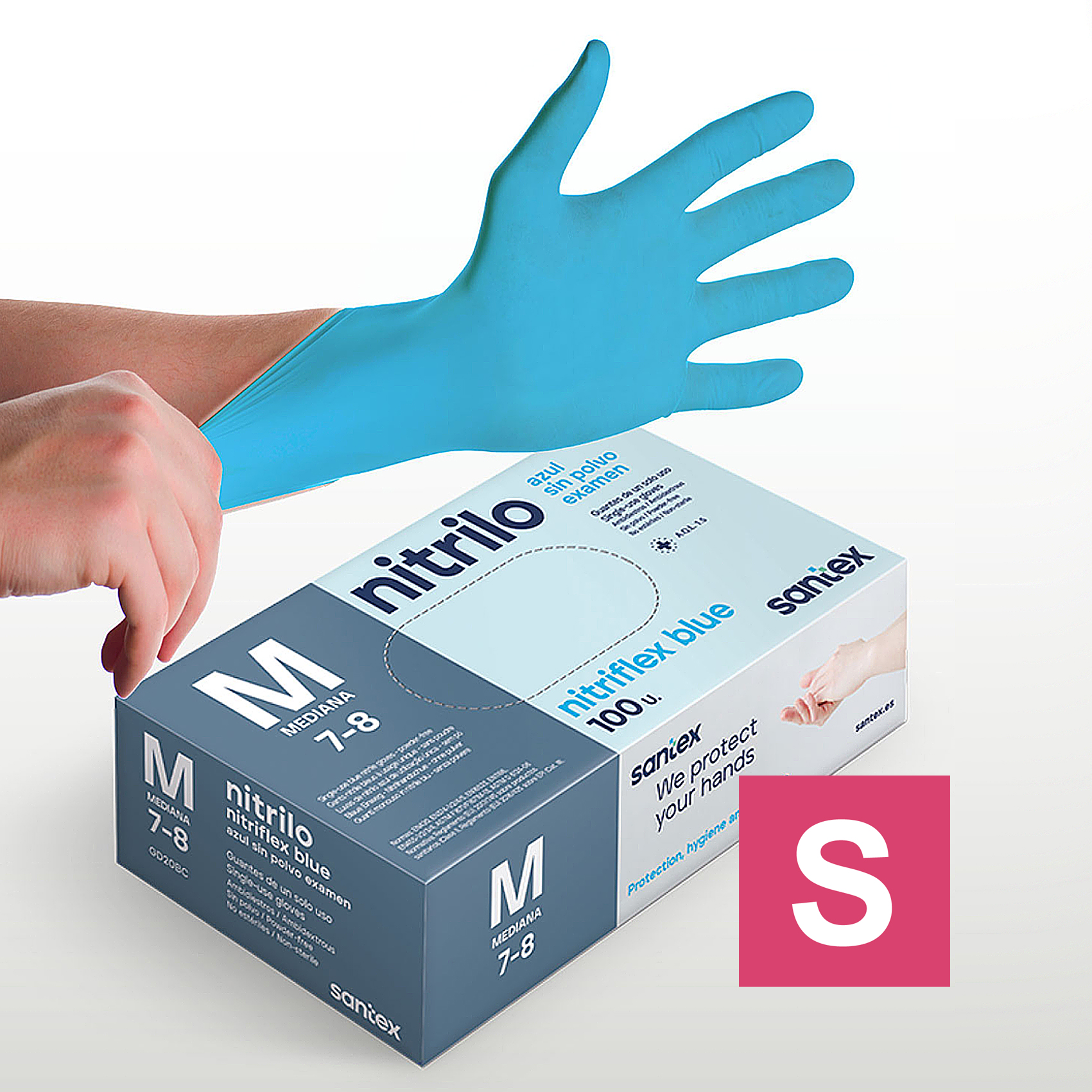 Guantes de Nitrilo sin polvo Nitriflex Blue Santex - Talla XS, S, M, L, XL ( CAJA DE 100 UNIDADES )