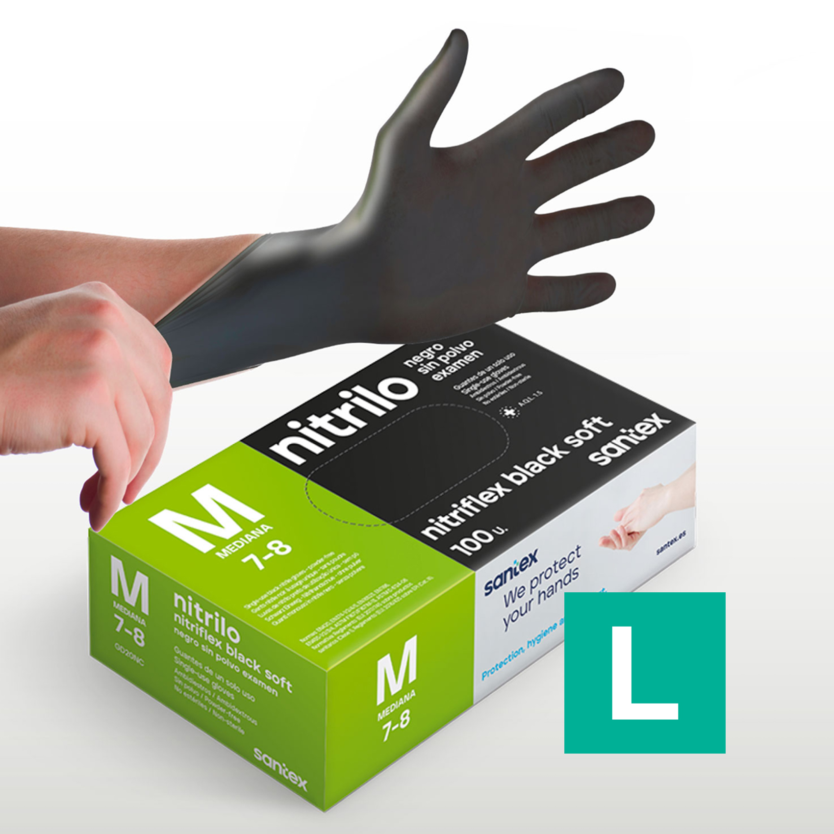Guantes de Nitrilo sin polvo Nitriflex Black Soft Santex - Talla XS, S, M, L, XL ( CAJA DE 100 UNIDADES)
