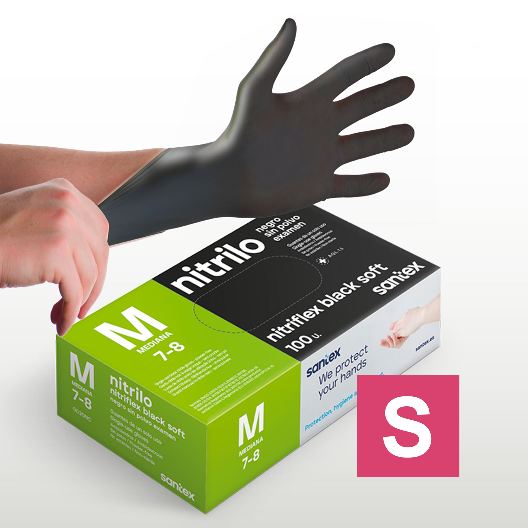 Guantes de Nitrilo sin polvo Nitriflex Black Soft Santex - Talla XS, S, M, L, XL ( CAJA DE 100 UNIDADES)