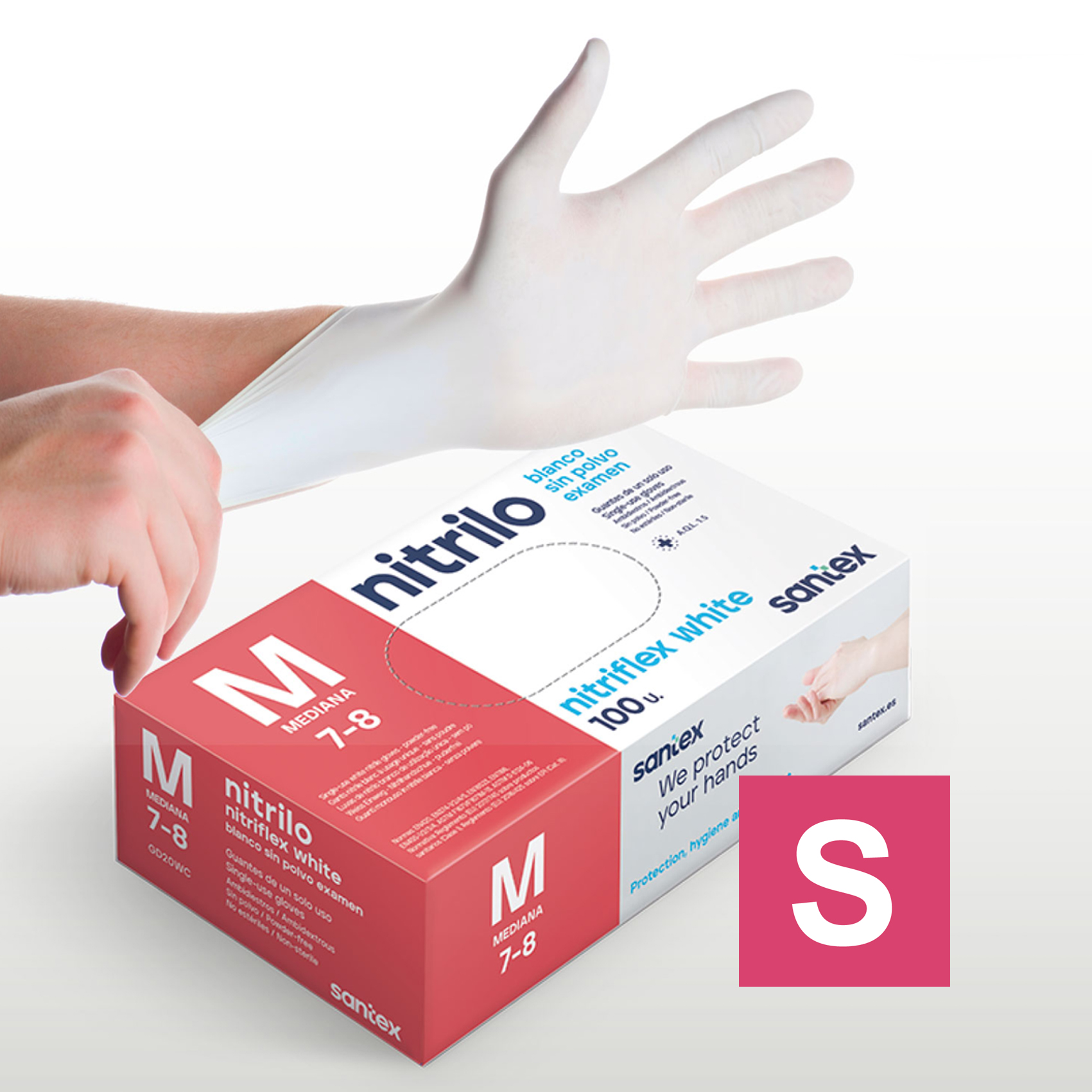 Guantes de Nitrilo sin polvo Nitriflex White Santex - Talla XS, S, M, L, XL ( CAJA DE 100 UNIDADES )