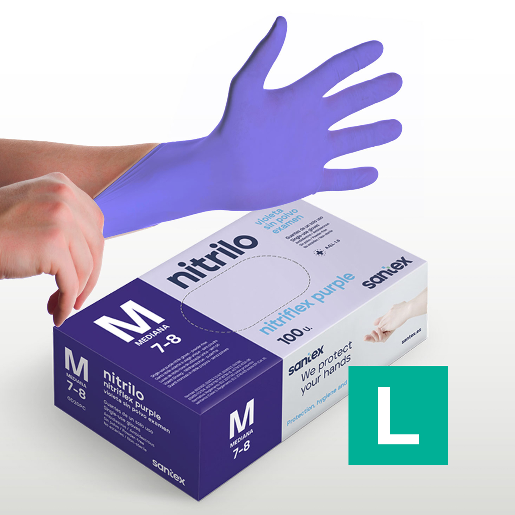 Guantes de Nitrilo sin polvo Nitriflex Purple Santex - Talla XS, S, M, L, XL CAJADE 100 UNIDADES )