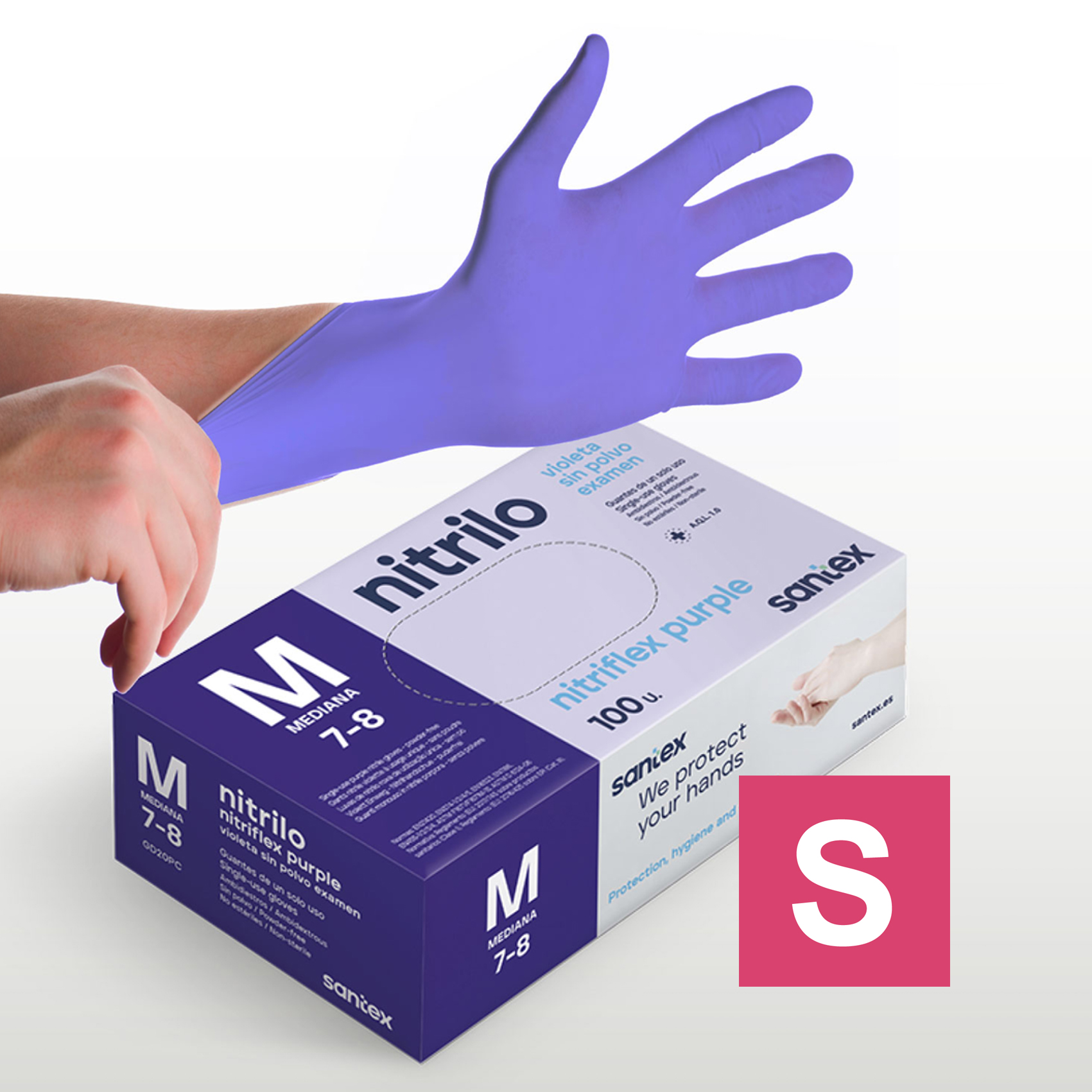 Guantes de Nitrilo sin polvo Nitriflex Purple Santex - Talla XS, S, M, L, XL CAJADE 100 UNIDADES )