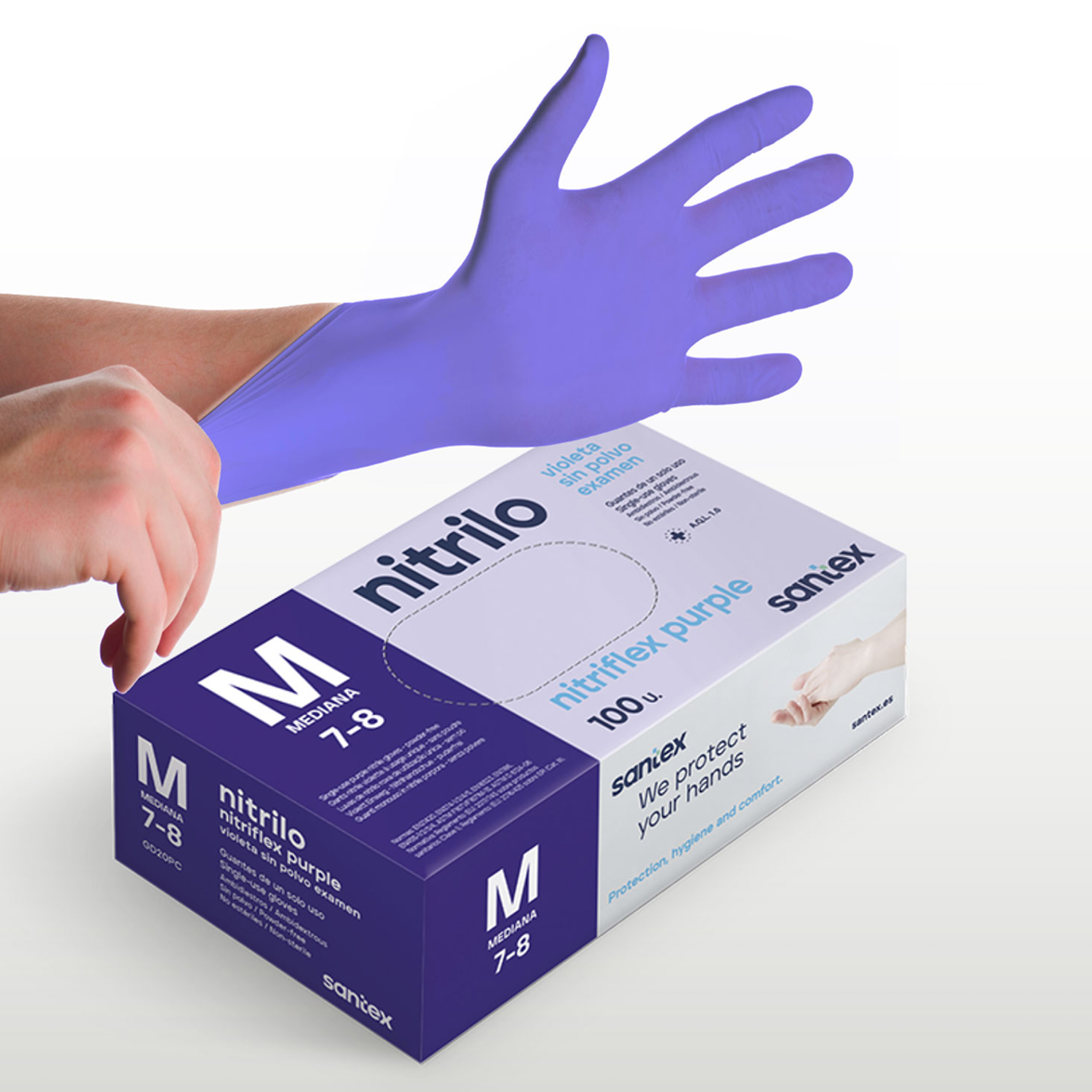 Guantes de Nitrilo sin polvo Nitriflex Purple Santex - Talla XS, S, M, L, XL CAJADE 100 UNIDADES )