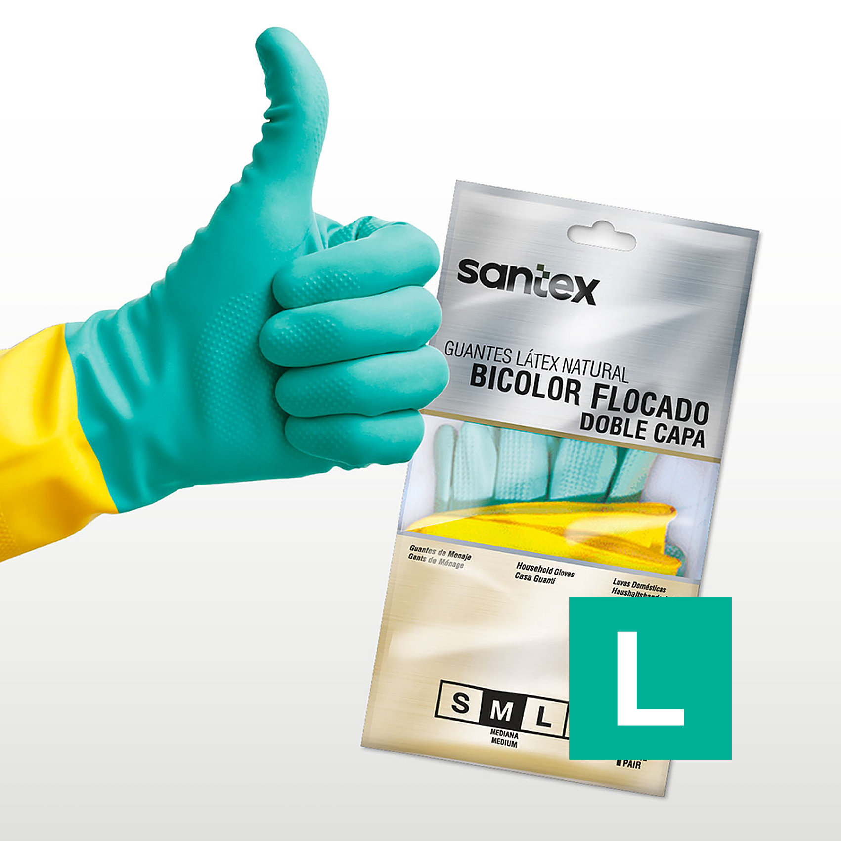 Guantes Látex Flocado Bicolor Santex - Talla S, M, L, XL