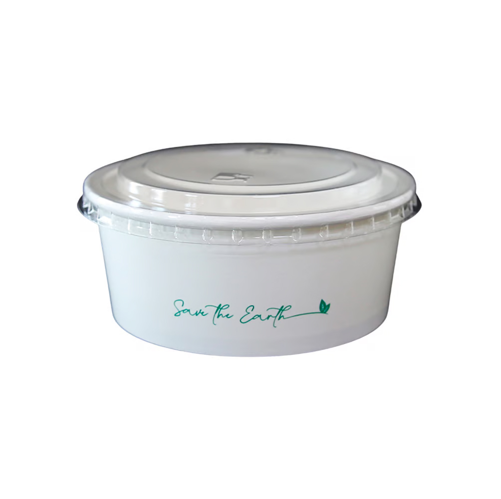 Ensaladera de cartón + Tapa plástico rPET 16 oz 470 ml, 25 oz 750 ml, 32 oz 1000 ml