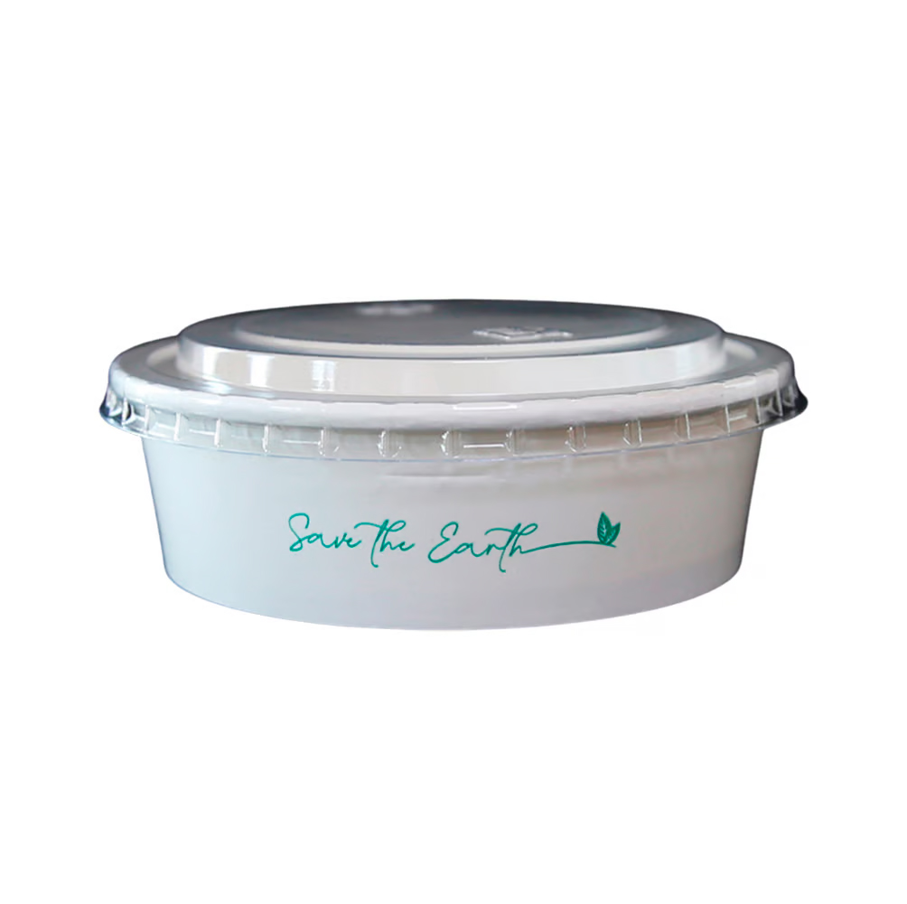 Ensaladera de cartón + Tapa plástico rPET 16 oz 470 ml, 25 oz 750 ml, 32 oz 1000 ml