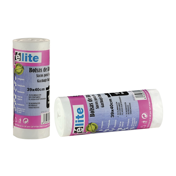 Bolsa de Basura con Autocierre | Blanca Perfumada Élite – 39x40cm  | 10 Litros | Rollo de 30 Uds.