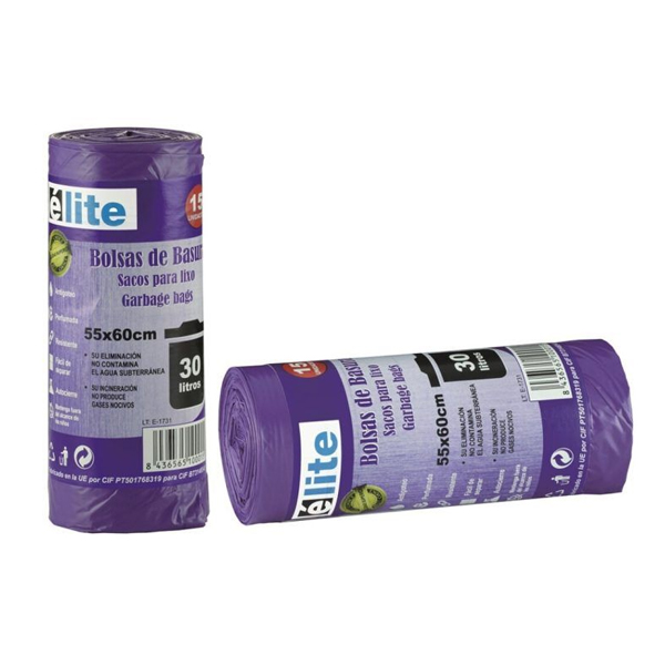 Bolsa de Basura con Autocierre | Lila Perfumada – 55x60cm |  30 Litros | Rollo de 15 Uds.
