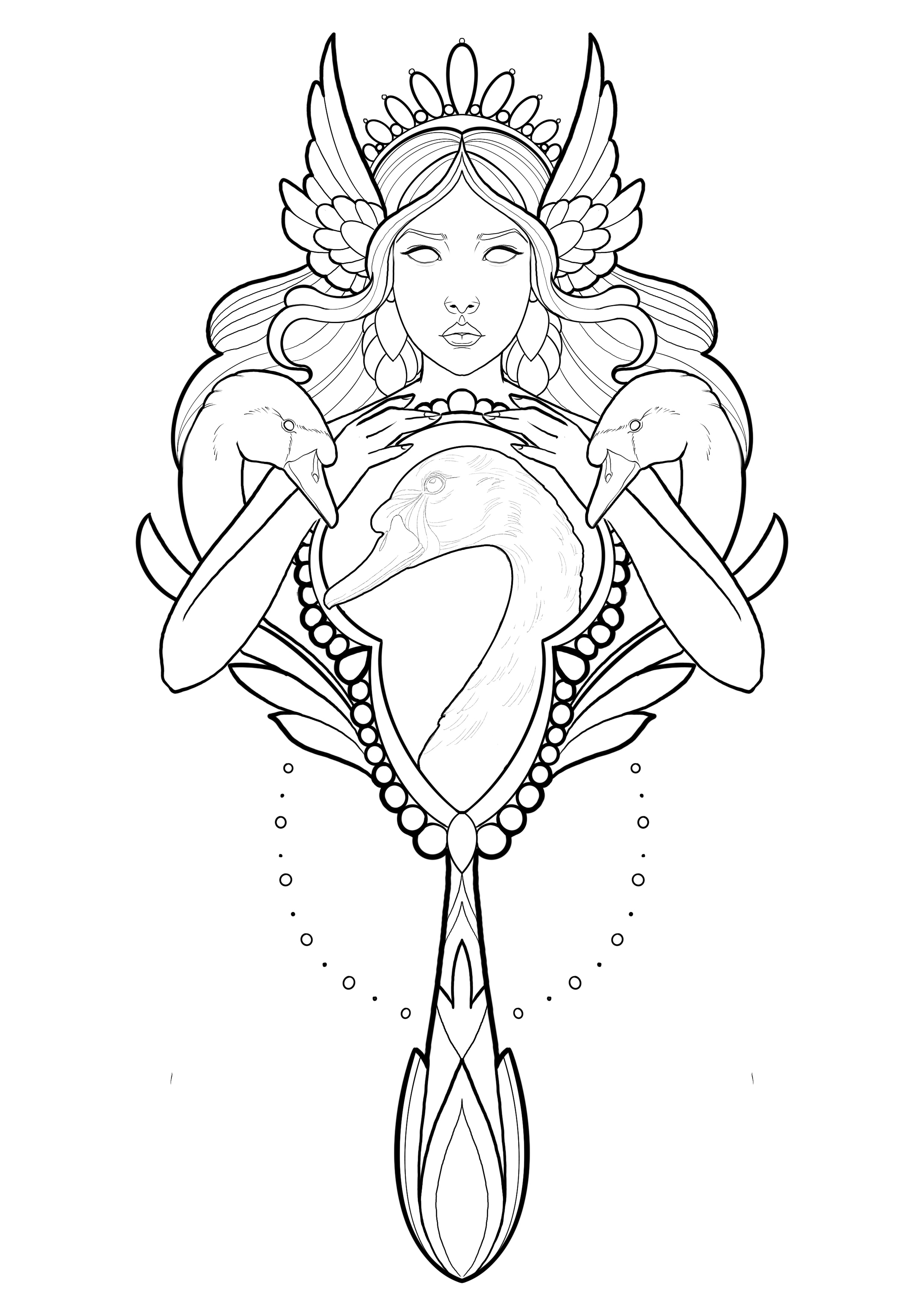 Swan Mirror Lady Pre-Drawn