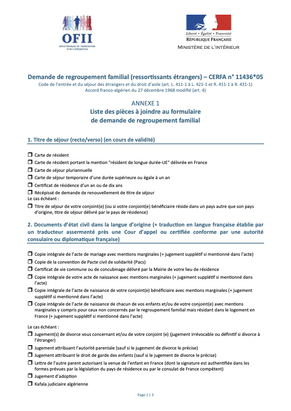 Demande de regroupement familial