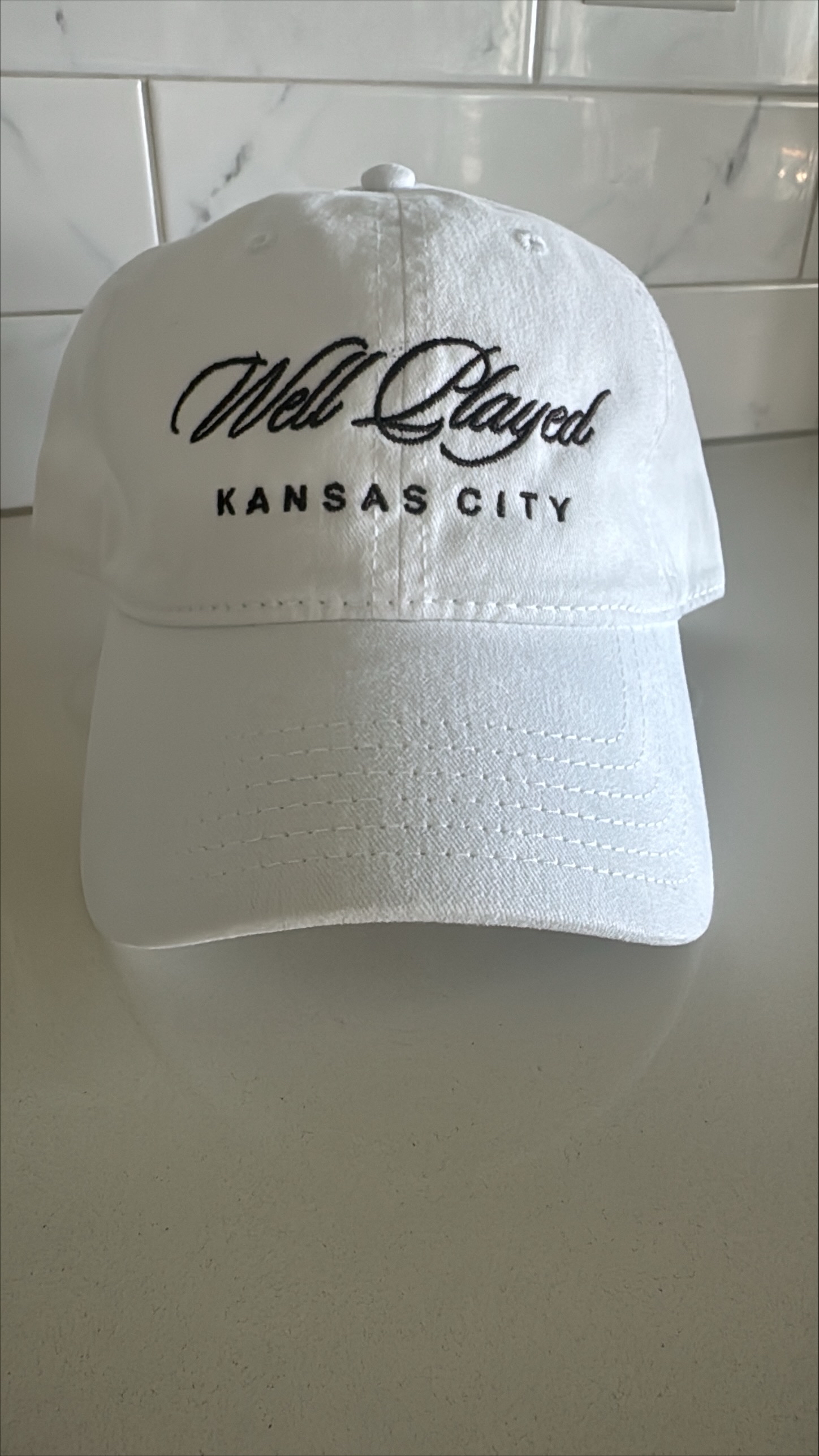 Mocha and White Script Hats